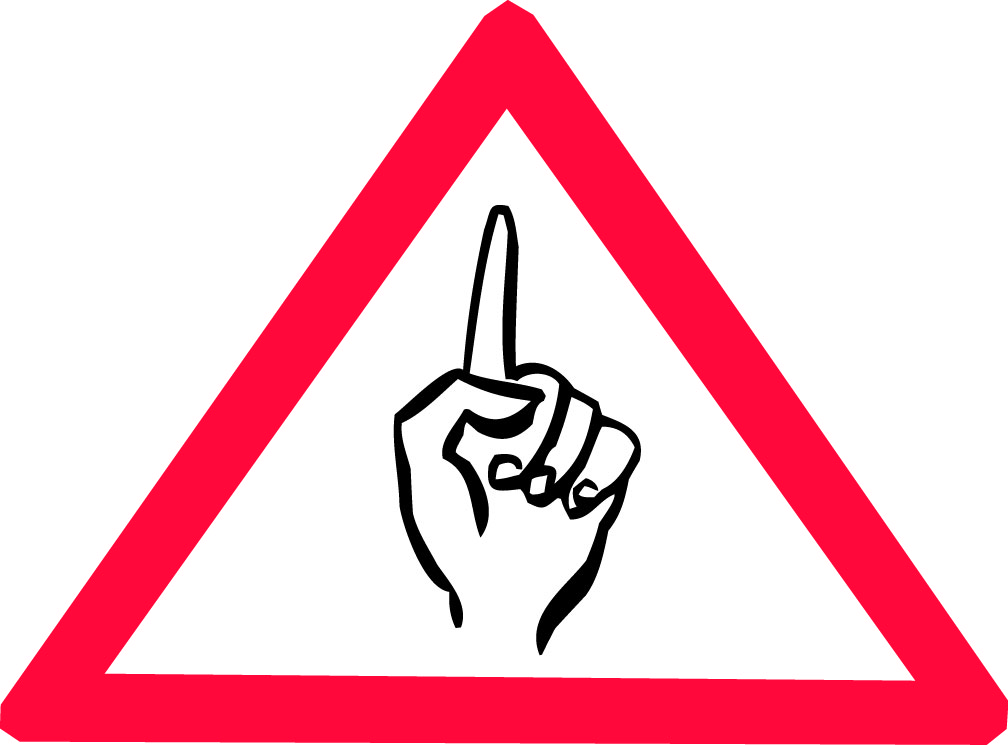 Achtung: Rotes Warnschild mit erhobenem Zeigefinger Achtung: Rotes Warn-Schild mit erhobenem Zeige-Finger.