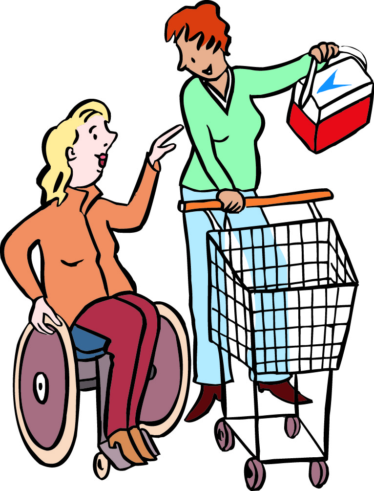 Eine e Frau geht mit ihrer Assistenz einkaufen. Eine Frau geht mit ihrer Assistenz einkaufen.