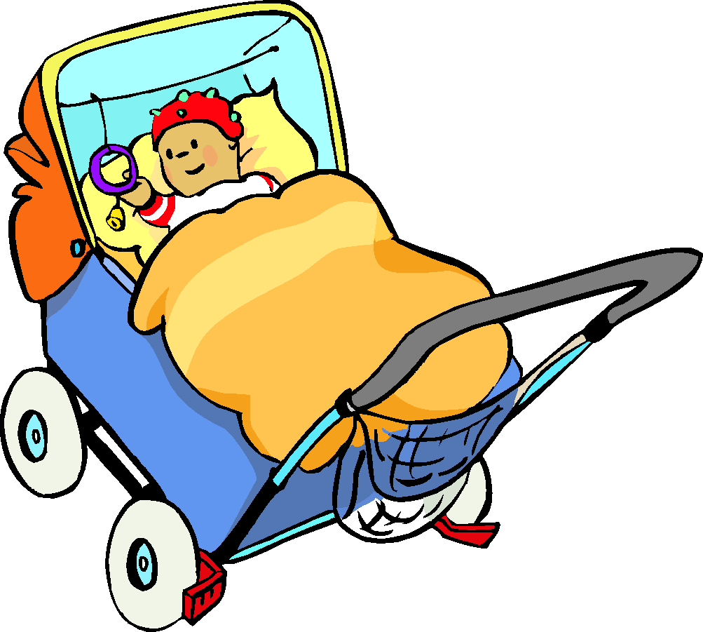 Ein Baby im Kinderwagen.