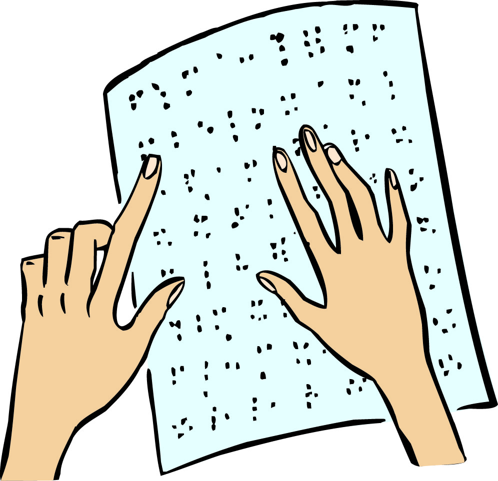 Blindenschrift Hände ertasten einen Text in Blinden-Schrift.