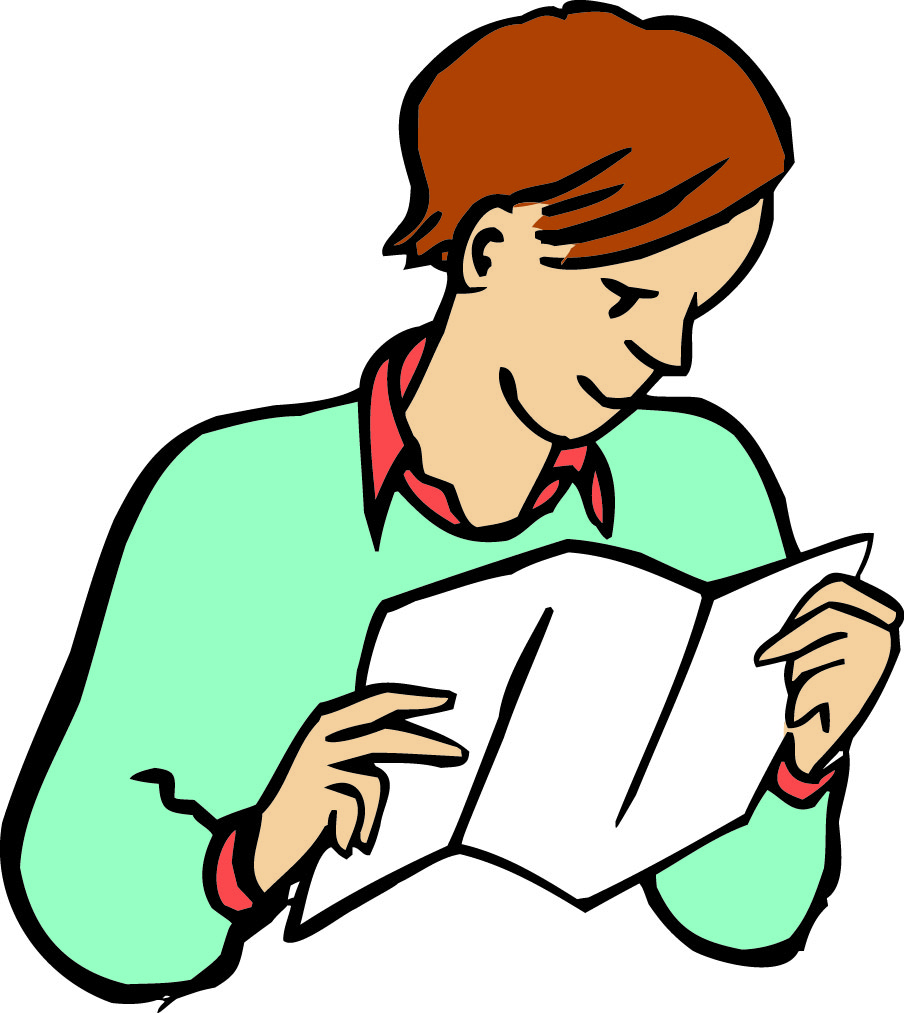 Faltblatt Lesen Ein Mensch liest ein Falt-Blatt.