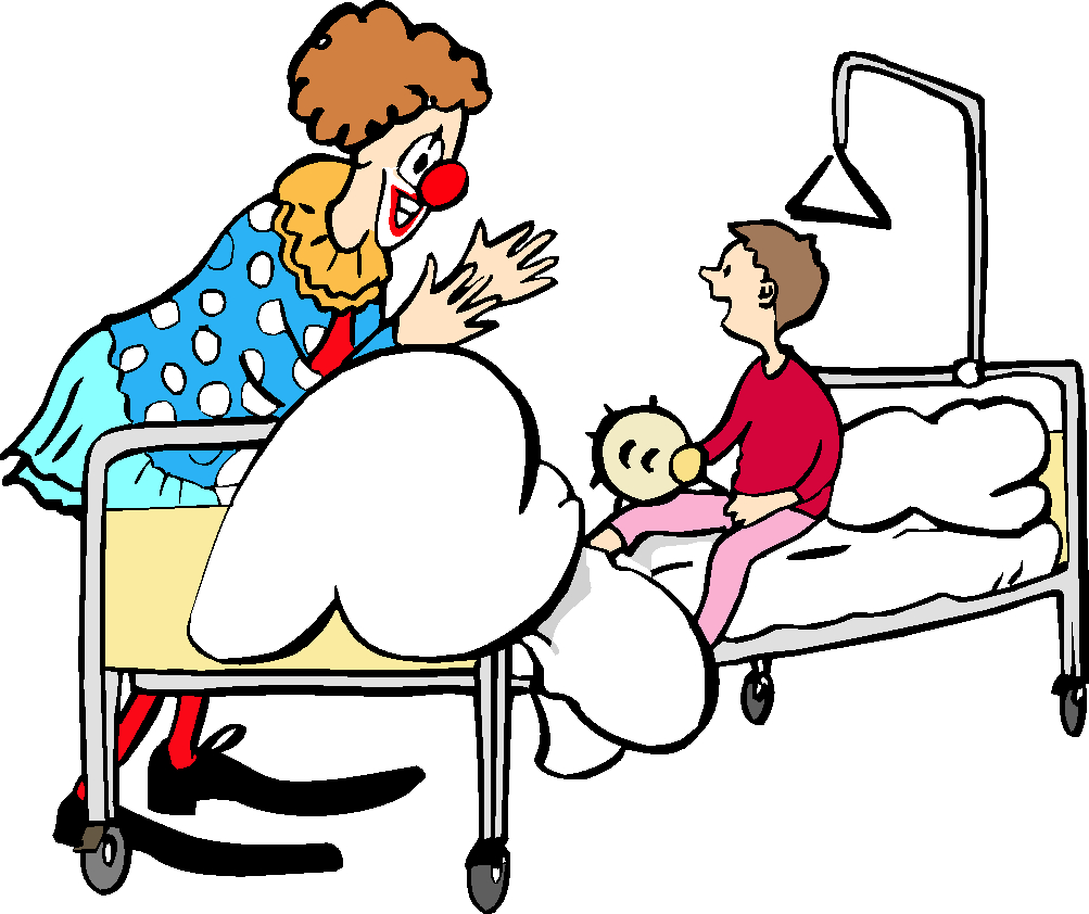 Ein Clown tritt im Krankenhaus auf. 