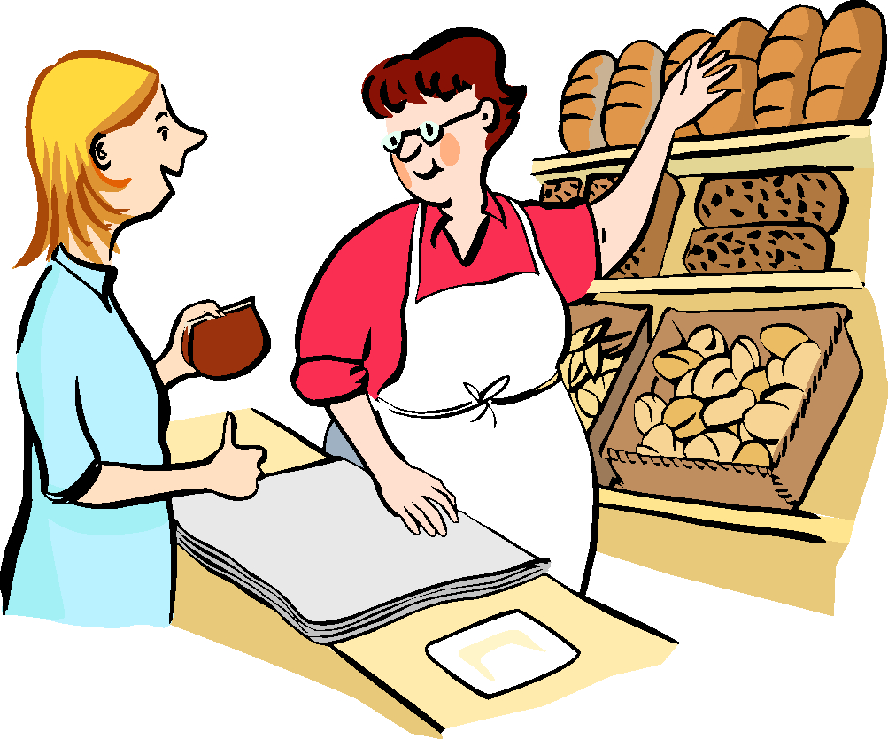 Eine Frau kauft Brot in der Bäckerei. 