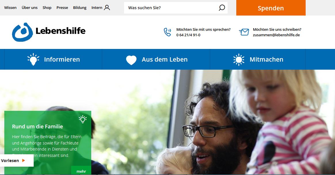 Ausschnitt der Startseite www.lebenshilfe.de