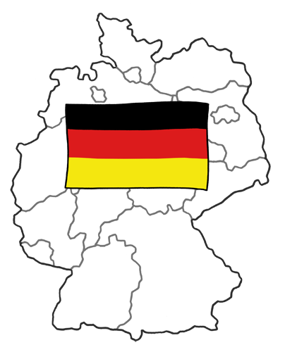 Deutschland-Karte Deutschland-Karte und deutsche Fahne, ©Lebenshilfe für Menschen mit geistiger Behinderung Bremen e. V., Illustrator Stefan Albers, Atelier Fleetinsel, 2013