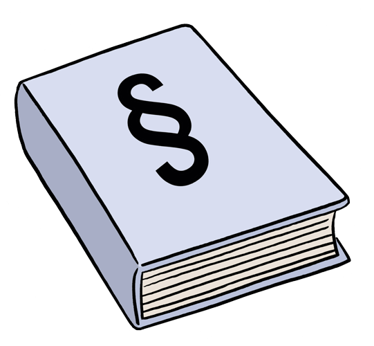 Gesetz-Buch, Bild: © Lebenshilfe für Menschen mit geistiger Behinderung Bremen e. V., Illustrator Stefan Albers, Atelier Fleetinsel, 2013 Gesetz-Buch, Bild: © Lebenshilfe für Menschen mit geistiger Behinderung Bremen e. V., Illustrator Stefan Albers, Atelier Fleetinsel, 2013