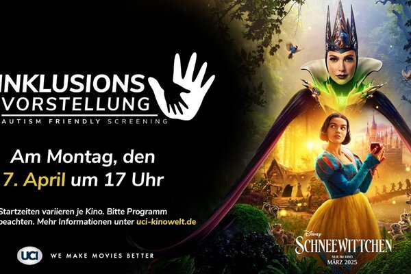 Kino-Plakat zur Inklusions-Vorstellung zum neuen Film "Schneewittchen".