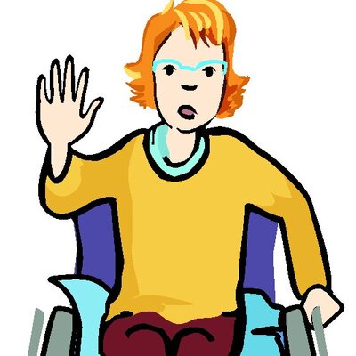 Eine Frau im Roll-Stuhl zeigt: Stopp Eine Frau im Roll-Stuhl zeigt: Stopp