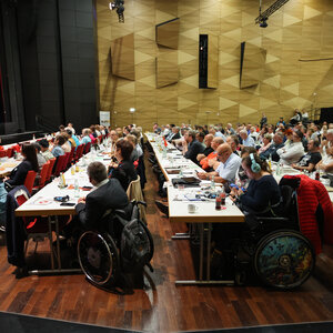 Mitgliederversammlung 2023 der Bundesvereinigung Lebenshilfe in der Stadthalle Marburg.